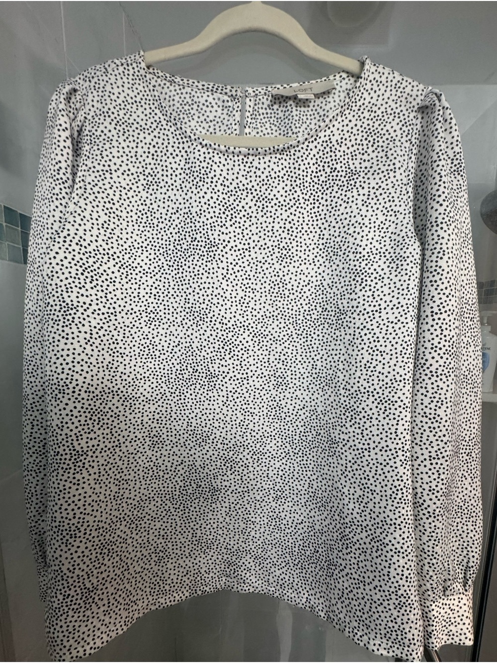 LOFT White Blouse with Black Dot Print